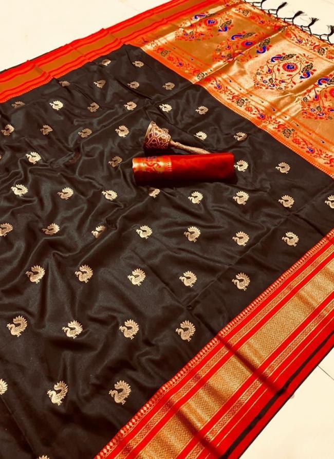 Paithani Silk Black Traditional Wear Zari Work Saree